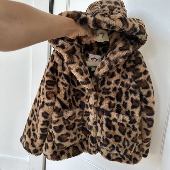 Appaman Girls Cleo Tan Black Leopard Faux Fur Hooded Teddy Coat Jacket Size 4 - Picture 7 of 14